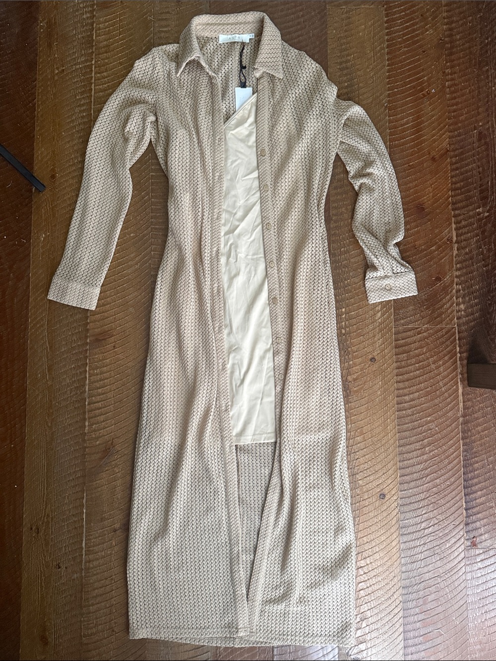 Astr Beige Long Knit Shirt Dress